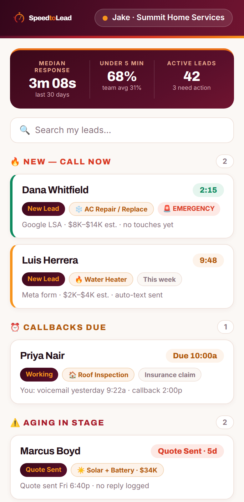 Rep dashboard